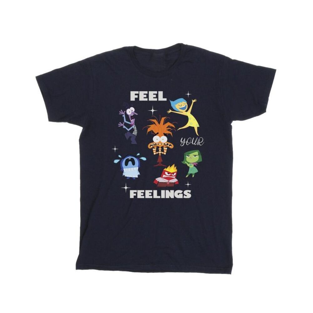 Inside Out 2 Girls Feelings Cotton T-Shirt / Navy Blue